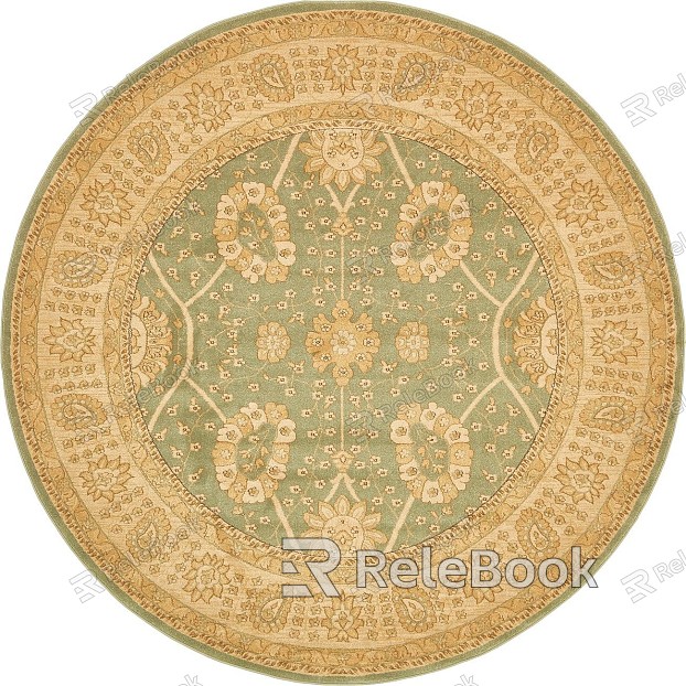 A round carpet featuring an intricate, concentric geometric pattern in earthy tones of brown, beige, and off-white, creating a warm and inviting ambiance for any room setting.