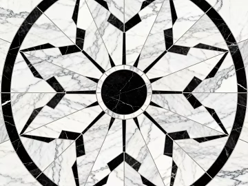 Modern Black and White Stone Parquet Flower Geometric Pattern Water Knife Cut Parquet Floor Tile Light Luxury Black and White Parquet Marble Black and White Stone Round Parquet Hallway Round Parquet texture (ID:ffaeh434377)