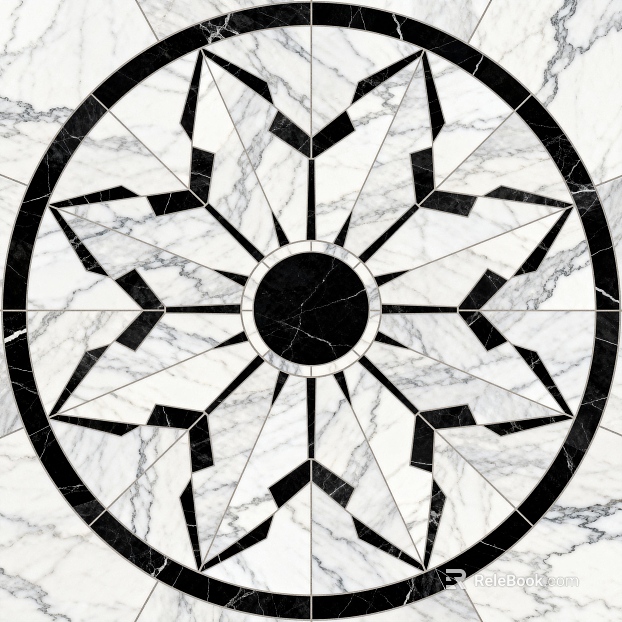 Modern Black and White Stone Parquet Flower Geometric Pattern Water Knife Cut Parquet Floor Tile Light Luxury Black and White Parquet Marble Black and White Stone Round Parquet Hallway Round Parquet texture