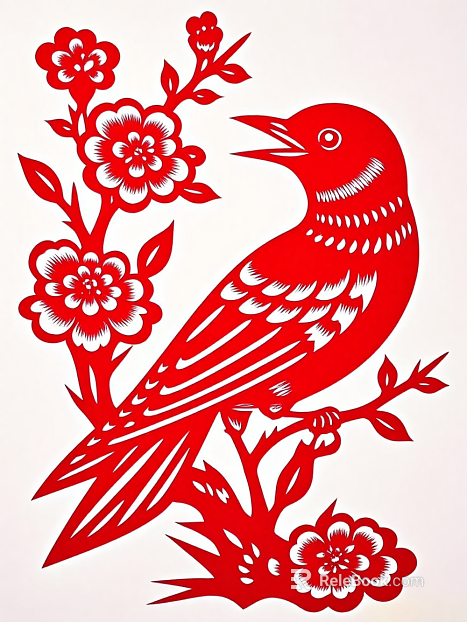 Folk paper-cut window decorative painting flowers and birds texture
