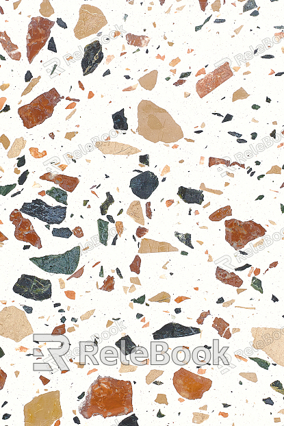 Close-up of a Terrazzo surface, featuring a speckled pattern with embedded chips of various colors in a smooth, creamy white matrix, exuding elegance and durability.