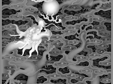 Dragon and phoenix bas-relief, black and white, raised and recessed texture (ID:ffaeh268082)