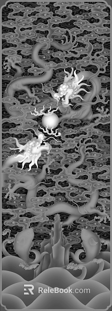 Dragon and phoenix bas-relief, black and white, raised and recessed texture