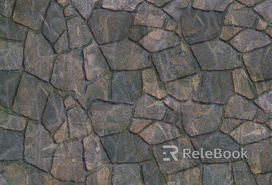 Close-up of Stone Paving, revealing a textured surface with irregular, interlocking stone pieces in various shades of grey and beige, creating an organic, rustic pathway material.