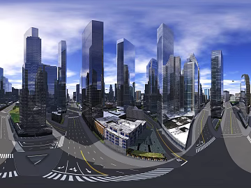 Daytime city bird's eye view HDR 3d model