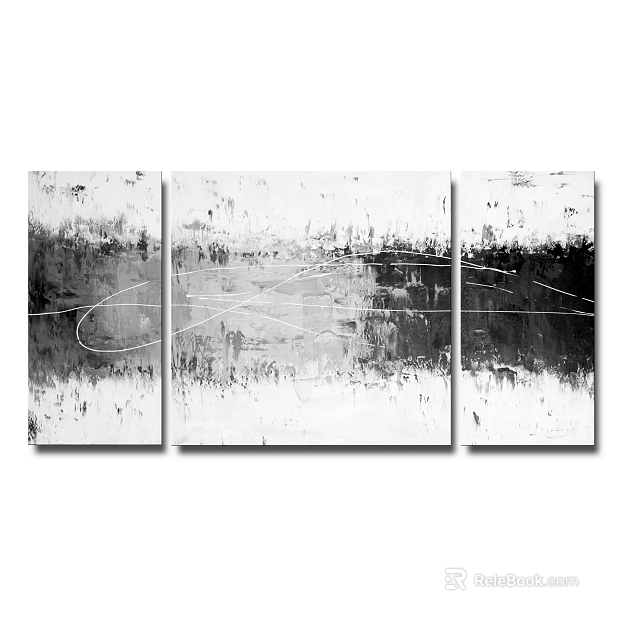 Black and White Abstract Triple Decorative Painting Living Room Hanging Painting texture