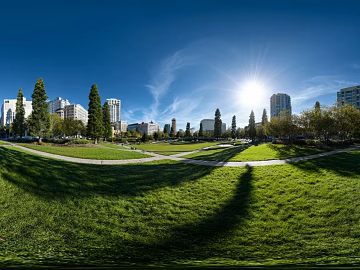 Modern Outdoor Lawn Blue Sky White Clouds HDR texture (ID:ffach838388)