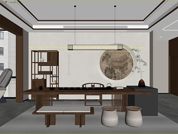 New Chinese Walnut Tea Room Space texture (ID:ffaeh103586)