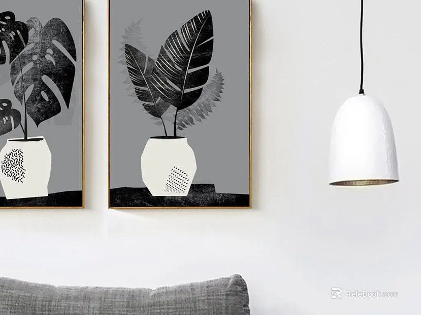 Black and White Grey Plant Decorative Painting Living Room Hanging Painting texture