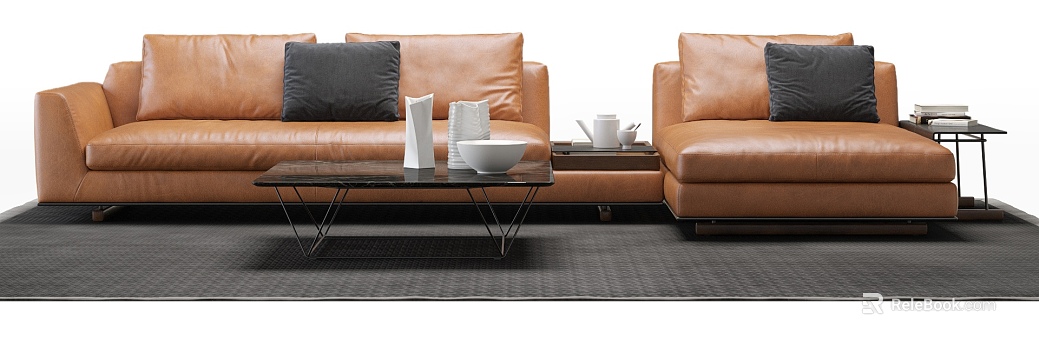 Caramel Fine-grain Leather Sofa Combo texture