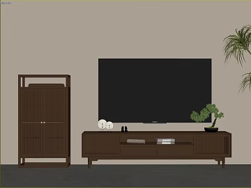 New Chinese Deep Walnut TV Cabinet Locker texture (ID:ffaeh622674)