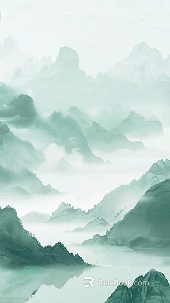 New Chinese-style teal landscape decorative painting texture