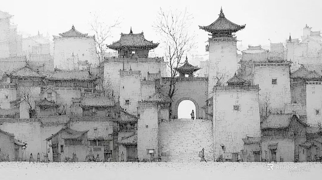 Scene Illustration of Chinese Ancient Architecture texture