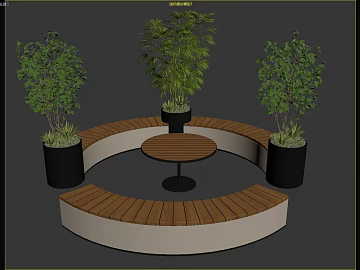 Modern dark brown wood outdoor leisure table and chairs 3d model