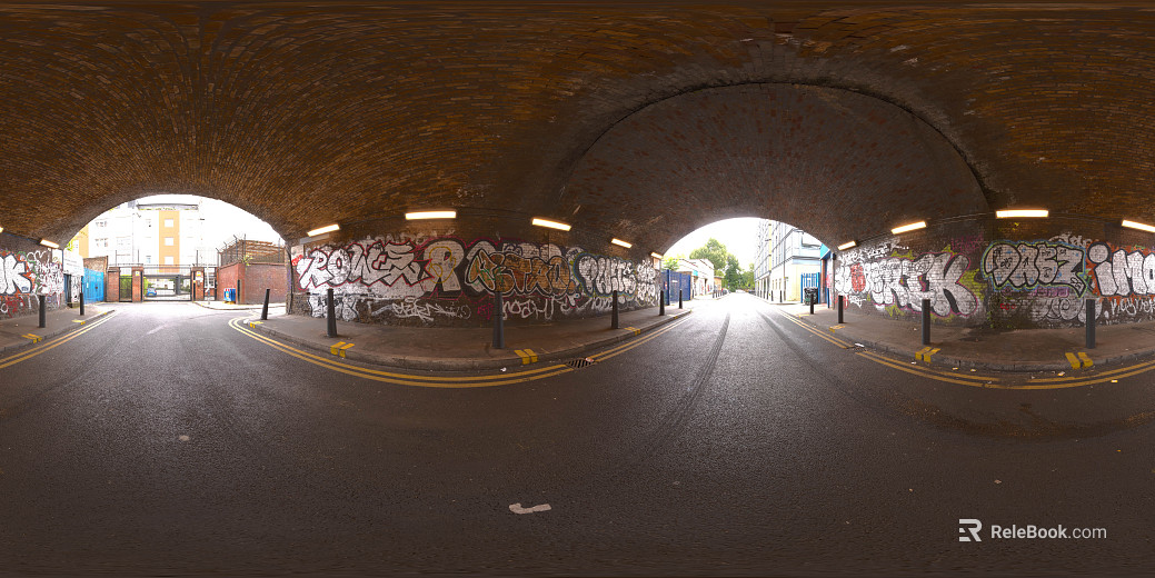 Urban bridge bottom road graffiti wall daytime HDR texture