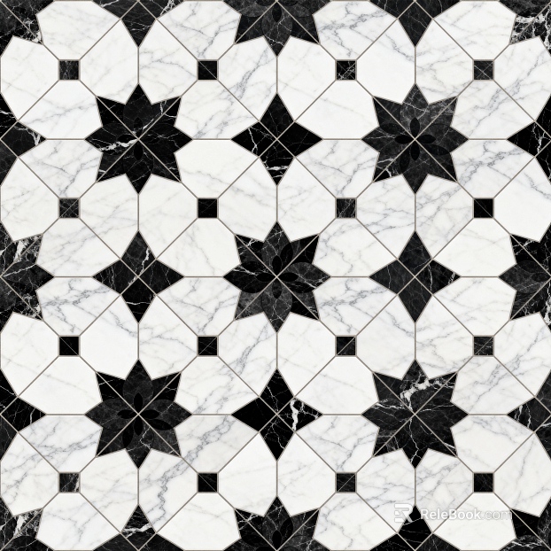 Modern Middle Ancient Style Black and White Stone Parquet Flower Geometric Pattern Water Knife Stone Parquet Floor Tile Light Luxury Black and White Parquet Marble texture