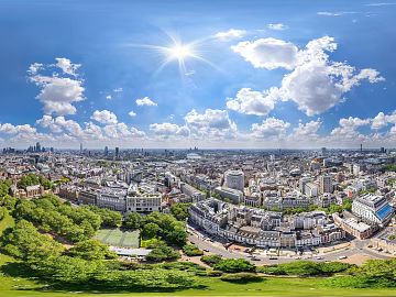 City bird's eye view daytime cloudy HDR texture (ID:ffach096335)