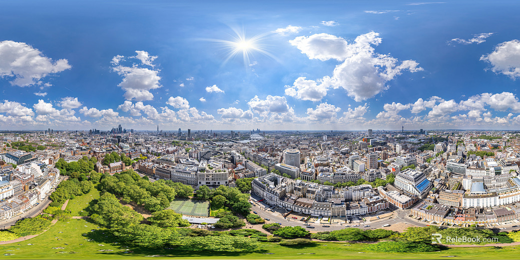 City bird's eye view daytime cloudy HDR texture