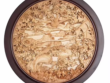 Chinese-style Log Flower Bird Wood Carved Wall Decoration texture (ID:ffaeh558939)