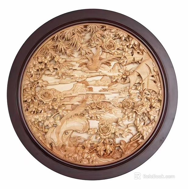 Chinese-style Log Flower Bird Wood Carved Wall Decoration texture