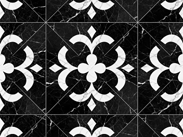 Modern Simple Antique Black and White Stone Parquet Flower Geometric Pattern Water Knife Cut Parquet Floor Tile Light Luxury Black and White Parquet Marble texture (ID:ffaeh834377)