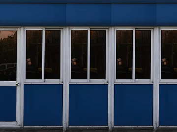 Blue and white frame glass door shop facade texture (ID:ffaeh502796)