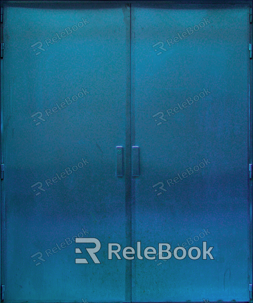 A sturdy, industrial metal door with a textured surface, featuring rivets and a rectangular window at eye level, set against a concrete backdrop.