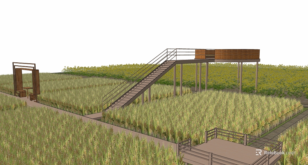 Rural paddy field viewing platform texture