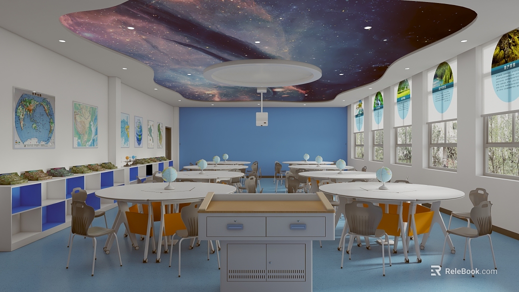Modern Star Empty Top Geography Classroom Scene texture
