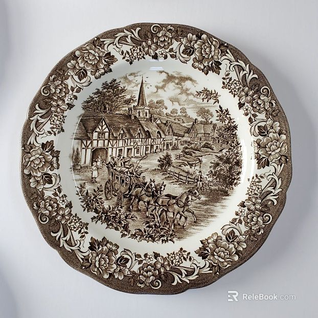 Retro Brown White English Country Porcelain Plate texture