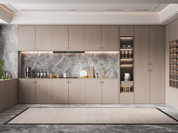 Modern light gray wood grain cabinet gray marble kitchen texture (ID:ffaeh324089)