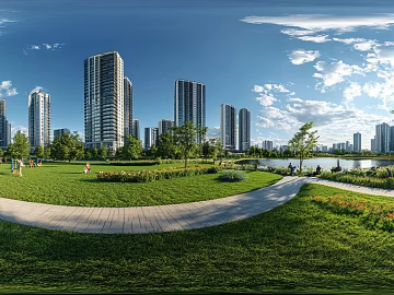 Modern Community Greening Water System Panoramic HDR texture (ID:ffach765508)