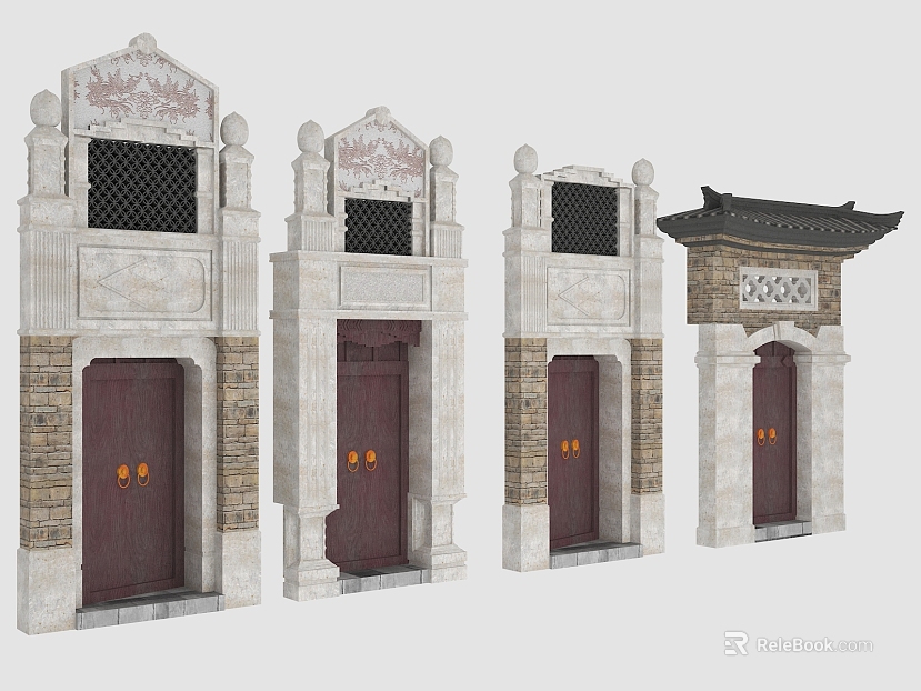 Chinese-style gray-brown stone wooden door ancient built door head texture