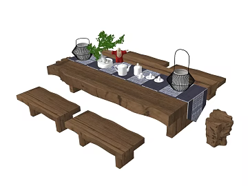 Chinese deep log tea table tea stool combination texture (ID:ffaeh531586)