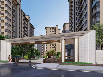 New Chinese Beige Stone Community Entrance Gate texture (ID:ffaeh273234)