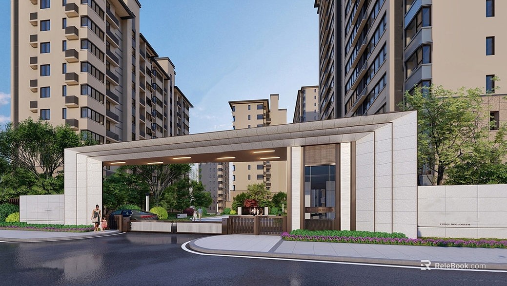 New Chinese Beige Stone Community Entrance Gate texture