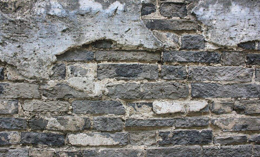 Brick wall peeling off gray wall texture