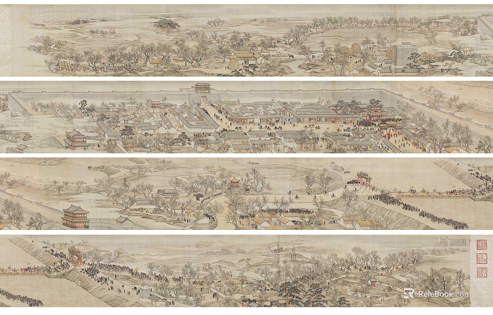 Light Ink Qing Dynasty City Architecture Landscape Painting texture
