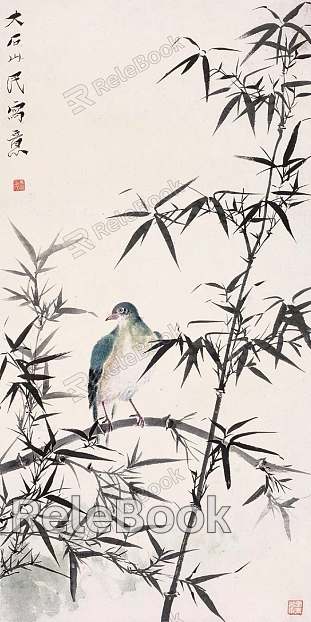 A vibrant flower-and-bird painting depicts a perched bird amidst blooming peonies, symbolizing peace and prosperity. Delicate brushstrokes capture the elegance of petals and feathers in rich, harmonious colors.