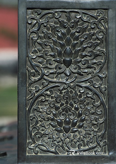 Black Vintage Wood Carved Screen Panel texture