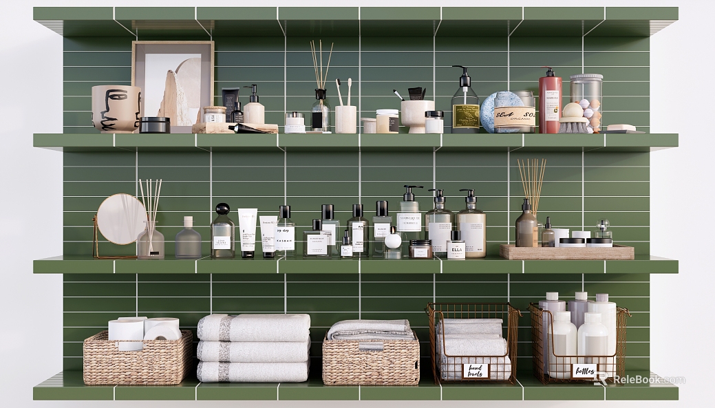 Modern dark green strip brick bathroom background wall texture