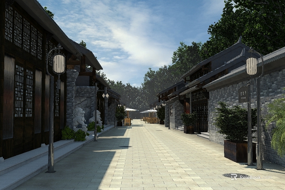 Chinese Ancient Building Commercial Street Exterior Map texture