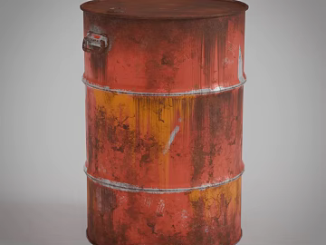 Red and yellow old metal oil drum industrial scene texture (ID:ffaeh370721)