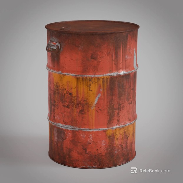 Red and yellow old metal oil drum industrial scene texture