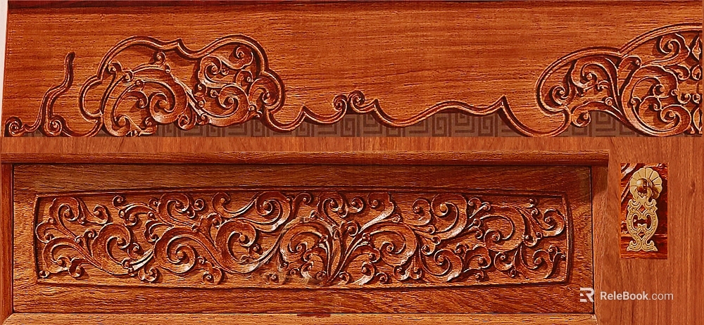 Chinese style reddish brown wood carved cabinet door decoration texture
