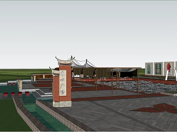 Chinese-style red brick square building scene texture (ID:ffaeh302136)