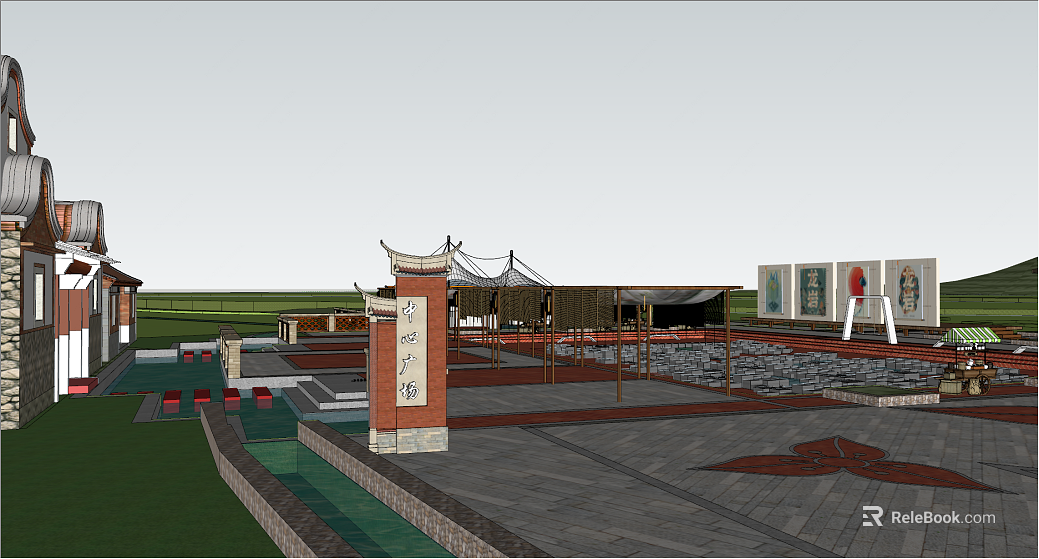 Chinese-style red brick square building scene texture