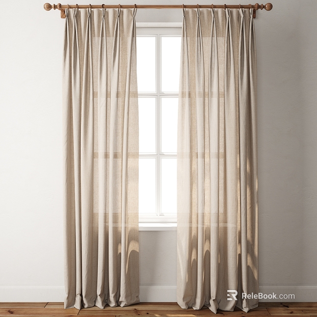 Beige Linen Curtain Bedroom Window Decorations texture