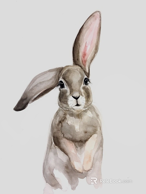 Decorative painting of taupe watercolor rabbit texture
