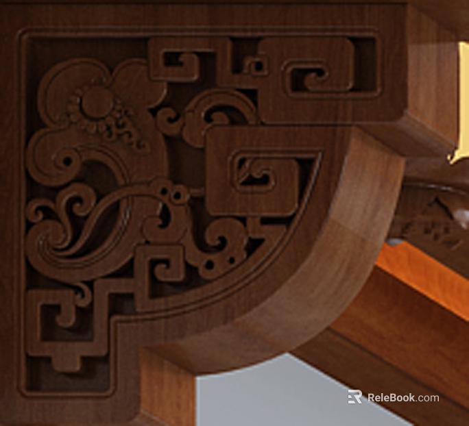 Chinese dark brown wood carved furniture components texture